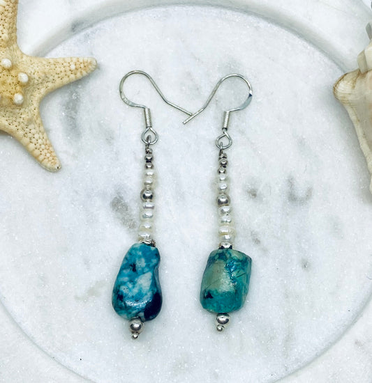 PEARLS AND CHRYSOCOLLA EARRINGS