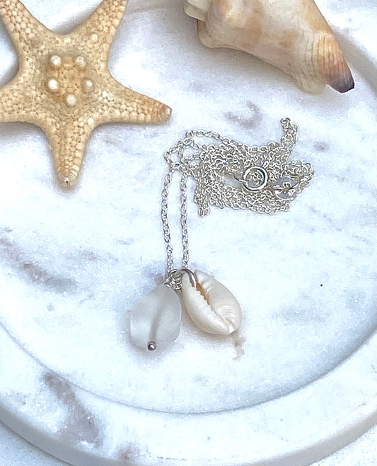 SEA GLASS AND COWRIE SHELL NECKLACE