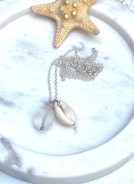 SEA GLASS AND COWRIE SHELL NECKLACE