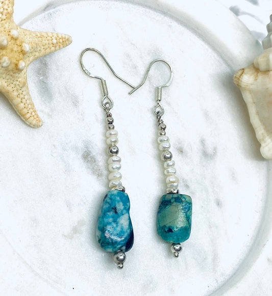 PEARLS AND CHRYSOCOLLA EARRINGS